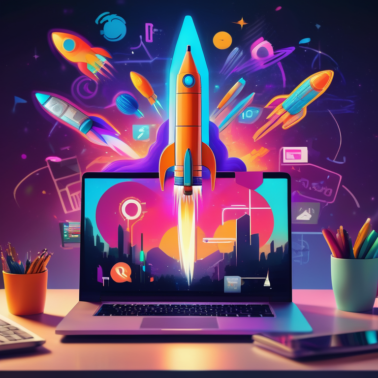 How to launch a new brand. A rocket coming out of a laptop