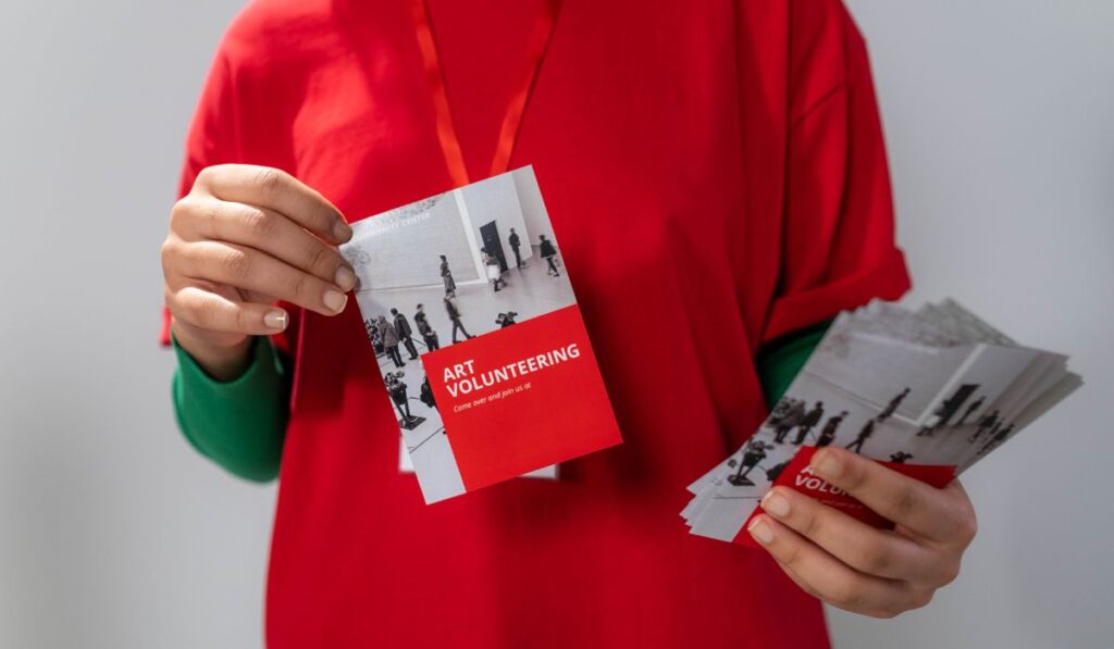 Handing out glossy flyers